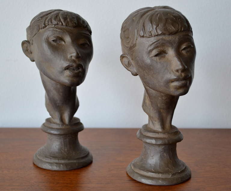 mid century fred press degas inspired ballerina bust sculptures.  crafted out of clay.  beautiful condition.
