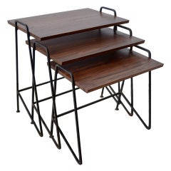 Vintage Tony Paul Walnut and Wrought Iron Nesting Tables, Circa 1950s