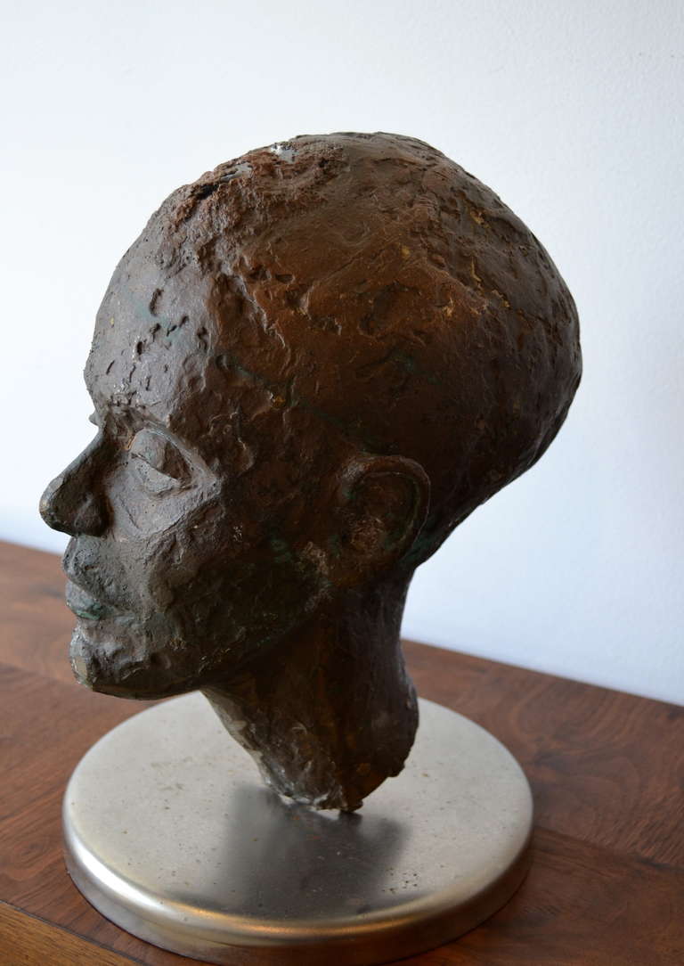 Unknown Brutalist Bronze Head Sculpture