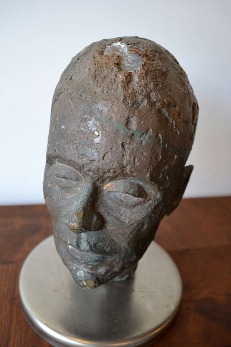 Brutalist Bronze Head Sculpture In Excellent Condition In Bedford Hills, NY