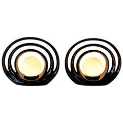 Black and White Art Deco Ceramic Halo Table Lamps, 1980s 7