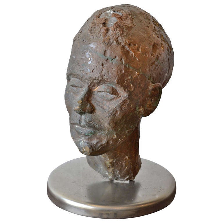 Brutalist Bronze Head Sculpture