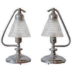Chrome and Bubble Glass Art Deco Table Lamps
