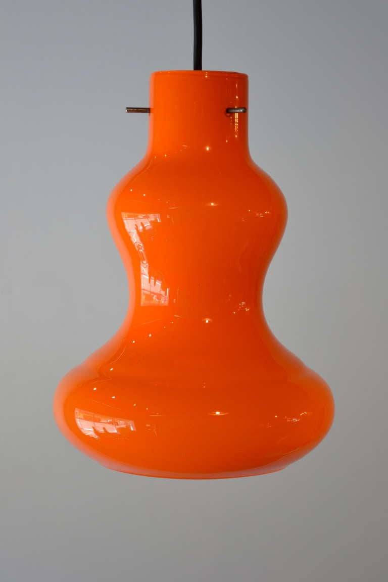 Vibrant orange Murano glass pendant light, 1950s. Rewired and ready to hang.