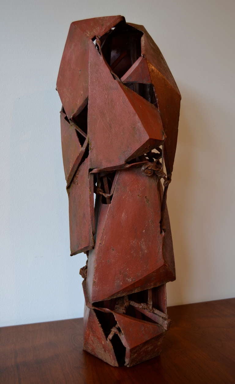 Large Modern Brutalist Steel sculpture by Japanese artist Kishida Katsuji, 1992. Born in Tokyo, studied at the School of Beaux-Arts of Musashino, Tokyo from 1959-1963. First public installation in Paris, 1970. Numerous exhibitions and installations
