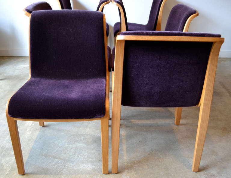 Mid-Century Modern Knoll Bent Wood and Mohair Dining Chairs by Bill Stephens