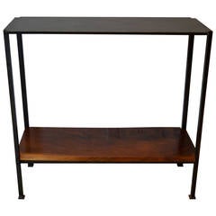 Vintage Industrail Metal Foyer Table with Walnut Shelf