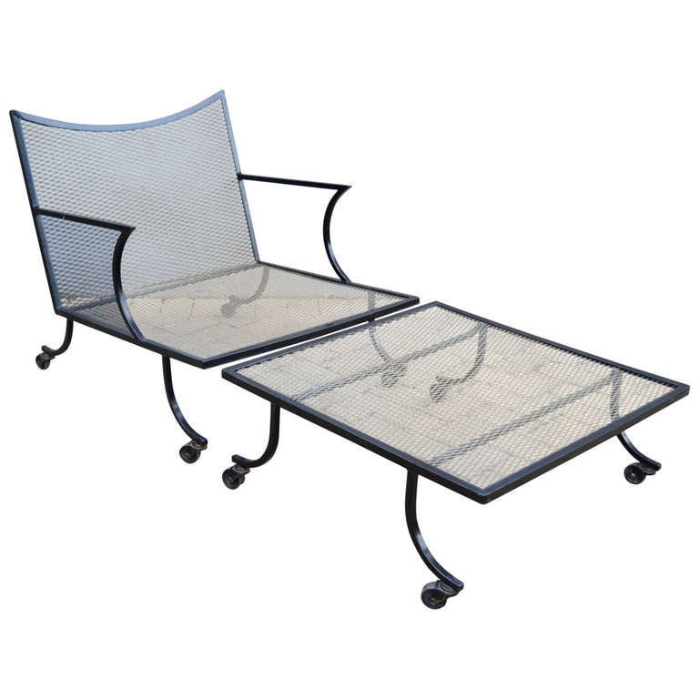 mid century Wrought Iron Poolside/Outdoor Lounge and Ottoman at 1stdibs