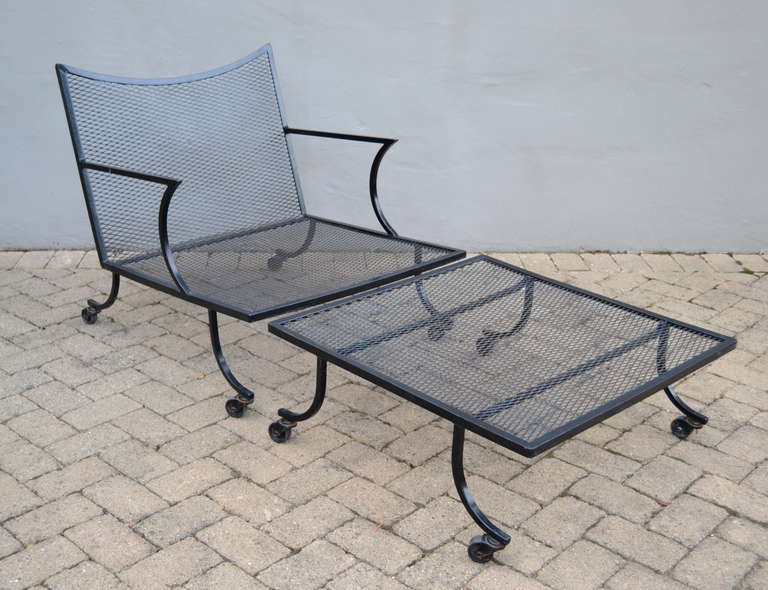 very cool wrought iron lounge chair & ottoman designed by john good.  poolside or patio.