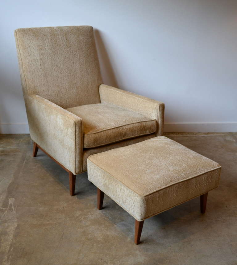 stunning paul mccobb lounge chair & matching ottoman recently reupholstered in a champagne color boucle fabric.