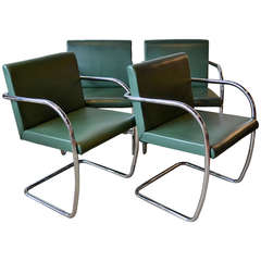 Knoll Tubular Frame Brno Chrome and Leather Side Chairs