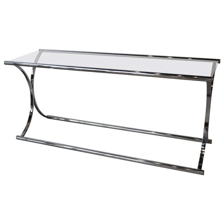 Chrome and Glass Foyer Table by Milo Baughman at 1stdibs