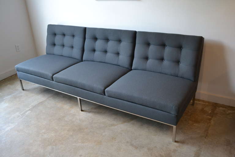 Mid-Century Modern Florence Knoll Sofa with Stainless Steel Frame and Charcoal Knoll Fabric, 1960s