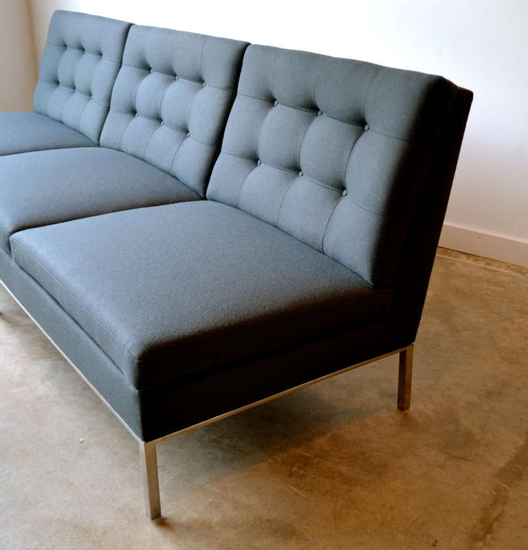 American Florence Knoll Sofa with Stainless Steel Frame and Charcoal Knoll Fabric, 1960s