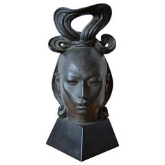 Tribal African Female Sculpture by Artist Fred Press, Signed 1