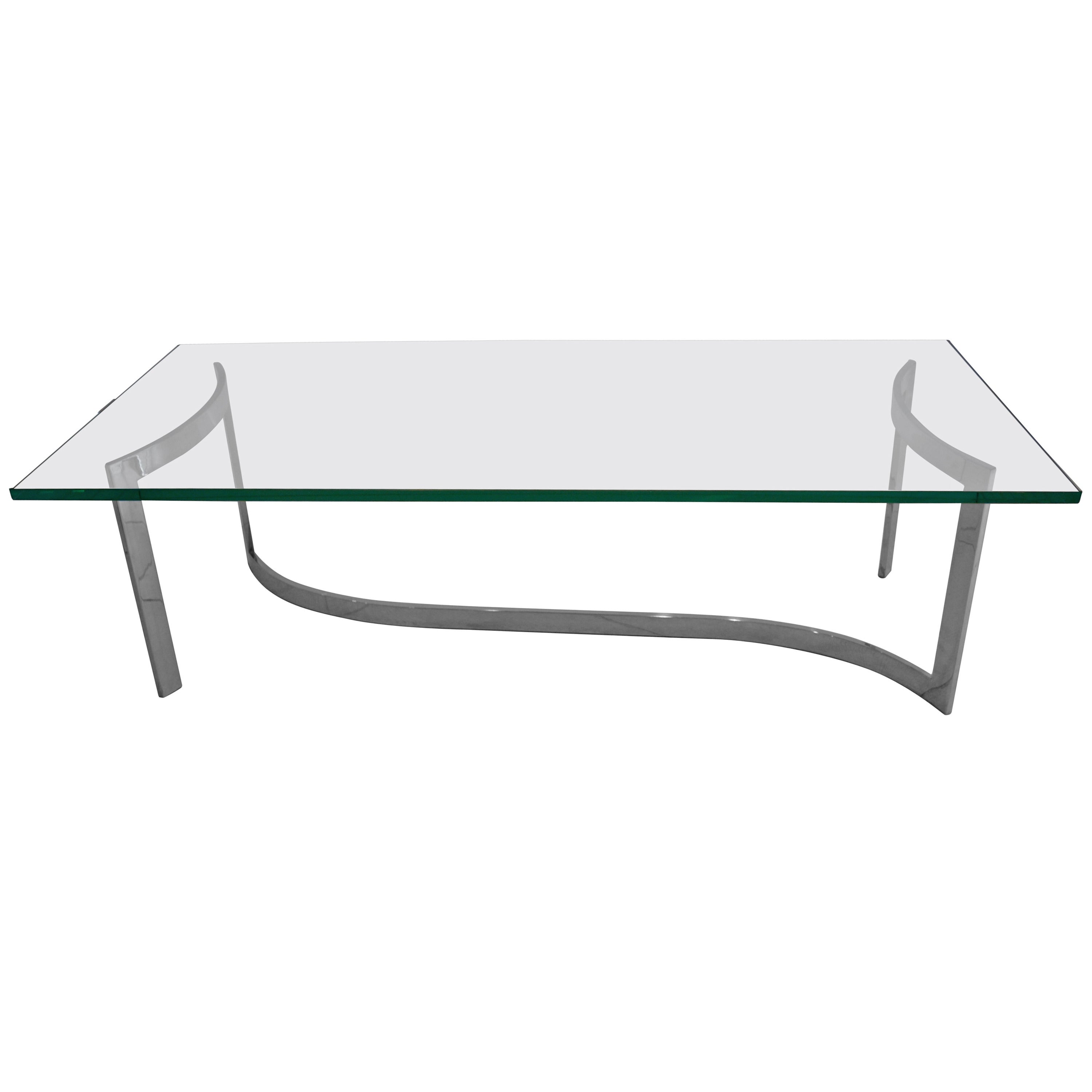 Curved Chrome Base Coffee Table in the Manner of Milo Baughman, italian