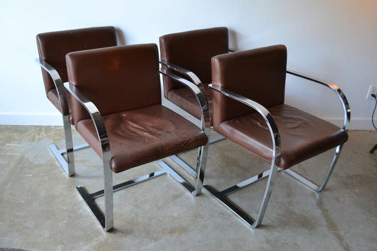 set of 4 brno style chairs by gordon international nyc, chair frames are in great condition, sturdy and heavy, need reupholstery.