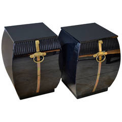 Black Lacquered Bombe Chests or Side Tables by John Widdicomb