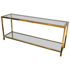 Hollywood Regency Lacquered Brass and Glass Foyer Table