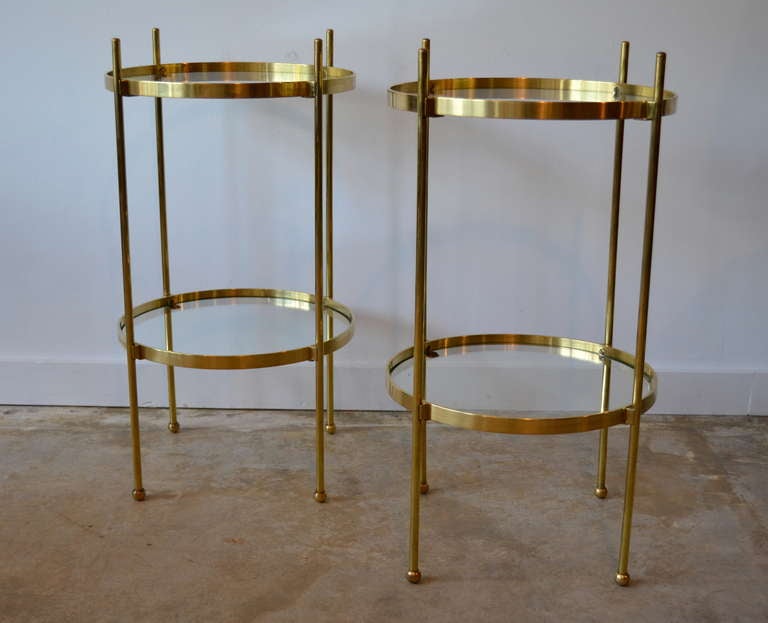awesome pair of ball footed solid brass side tables, new glass tops.