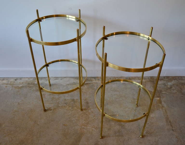 Hollywood Regency hollywood regency solid brass & glass round side tables