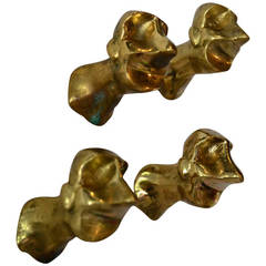 Four Brutalist Bronze Drawer Pulls in the Style of Paul Evans