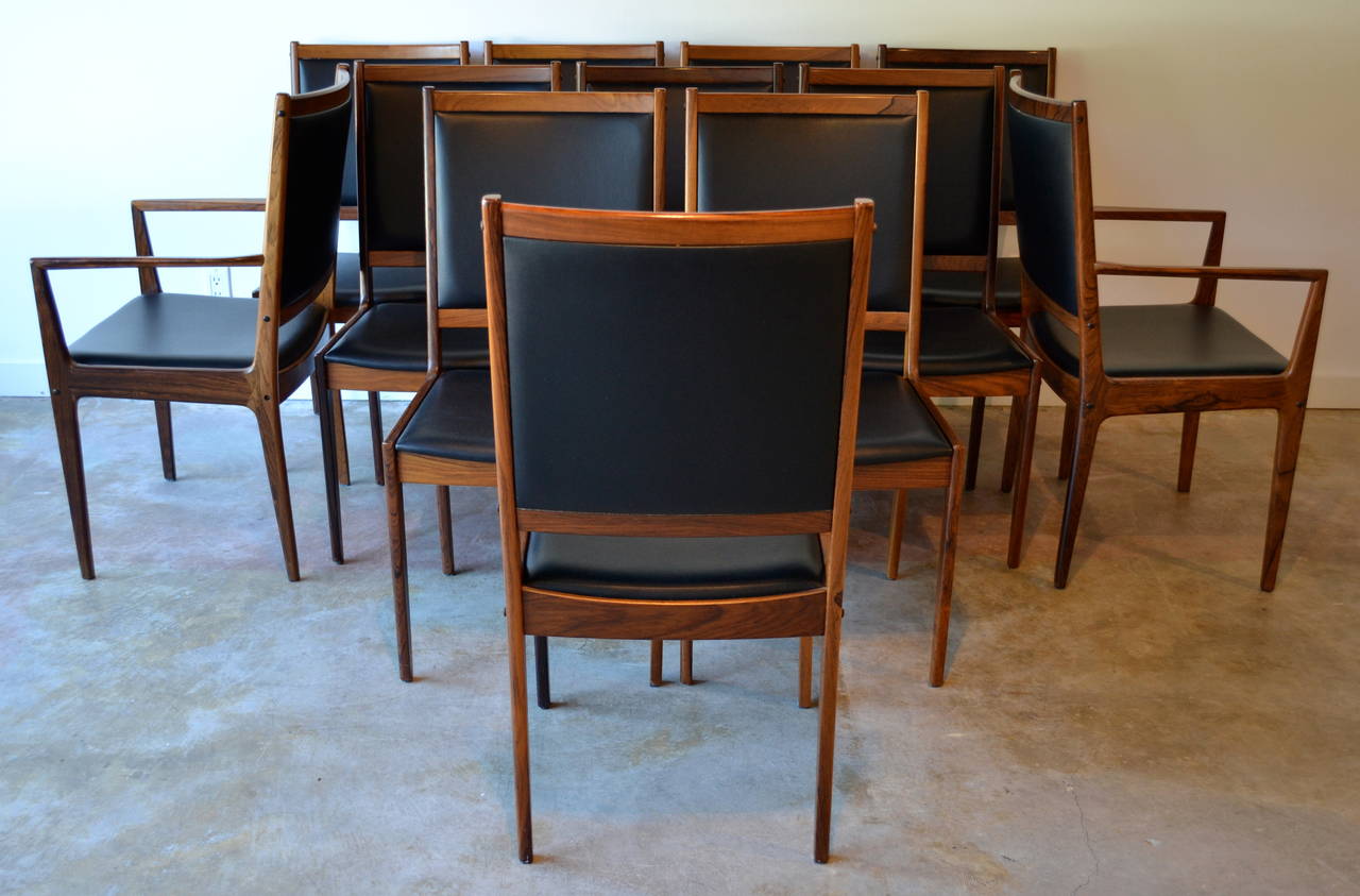 Danish 12 Rosewood and Leather Dining Chairs by JL Møller, Denmark, 1960's