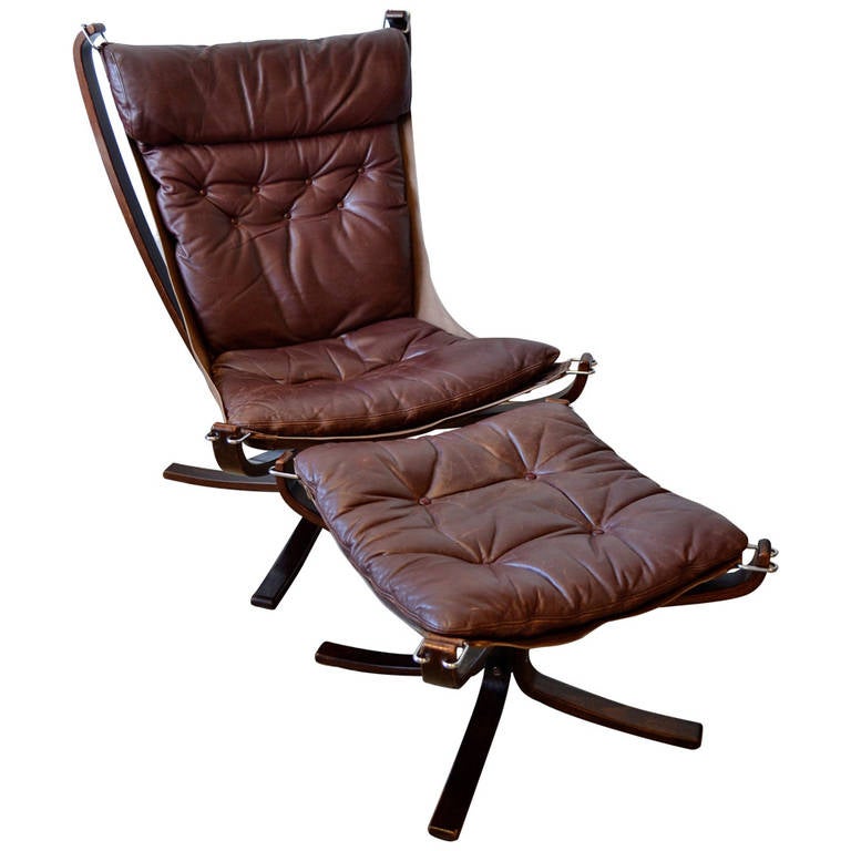 Highback Falcon Chair And Ottoman By, High Back Leather Chair With Ottoman