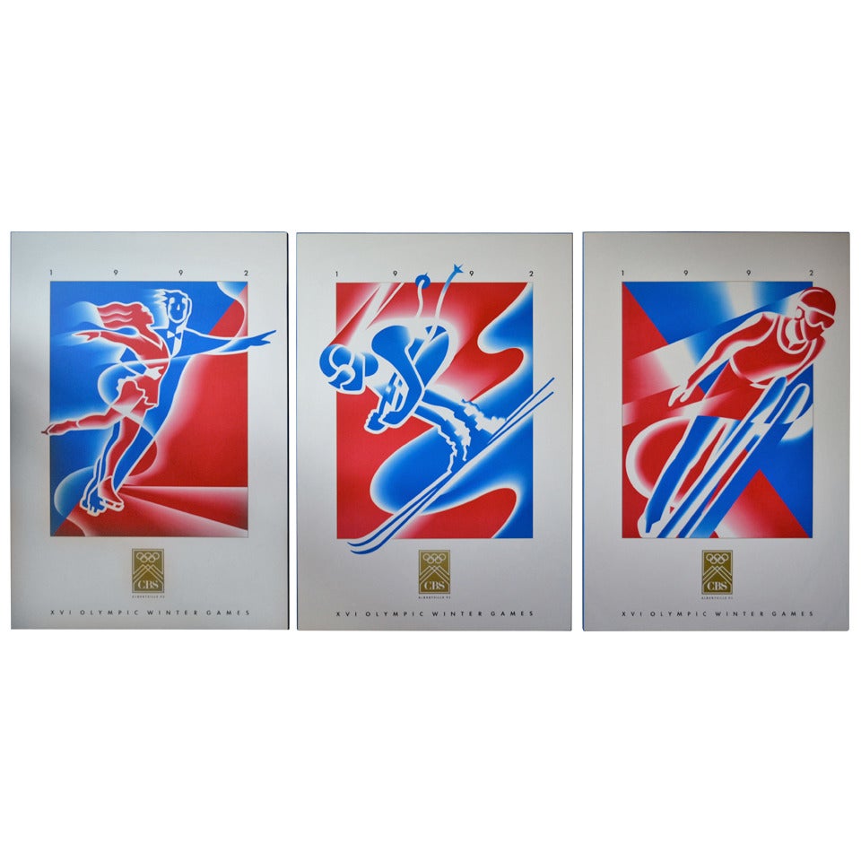 Vintage 1992 Winter Olympics Venue Posters, Skiing, Ski Jump and Ice Skating
