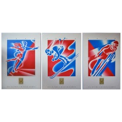 Vintage 1992 Winter Olympics Venue Posters by Javier Romero for CBS Sports