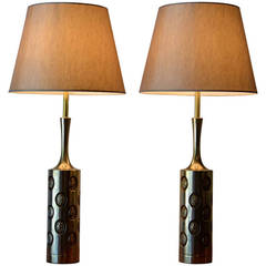 Large Pair of Brass Embossed Table Lamps by Laurel, Mid-Century Modern 7