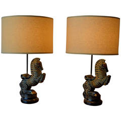 Fredric Weinberg Zebra/Horse Table Lamps, Mid-Century Modern, Circa 1950s