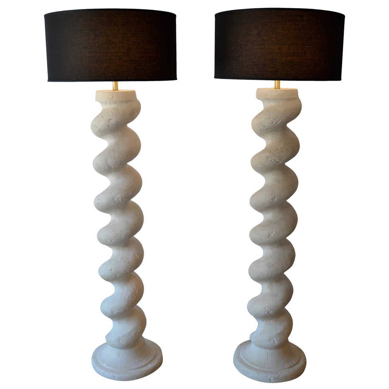 Pair Of Huge Cast Plaster Spiral Column Floor Lamps By Michael Pair Of Huge Cast Plaster Spiral Column Floor Lamps By Michael Taylor 1980s For