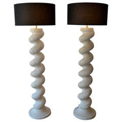 Pair of Huge Cast Plaster Spiral Column Floor Lamps by Michael Taylor, 1980s