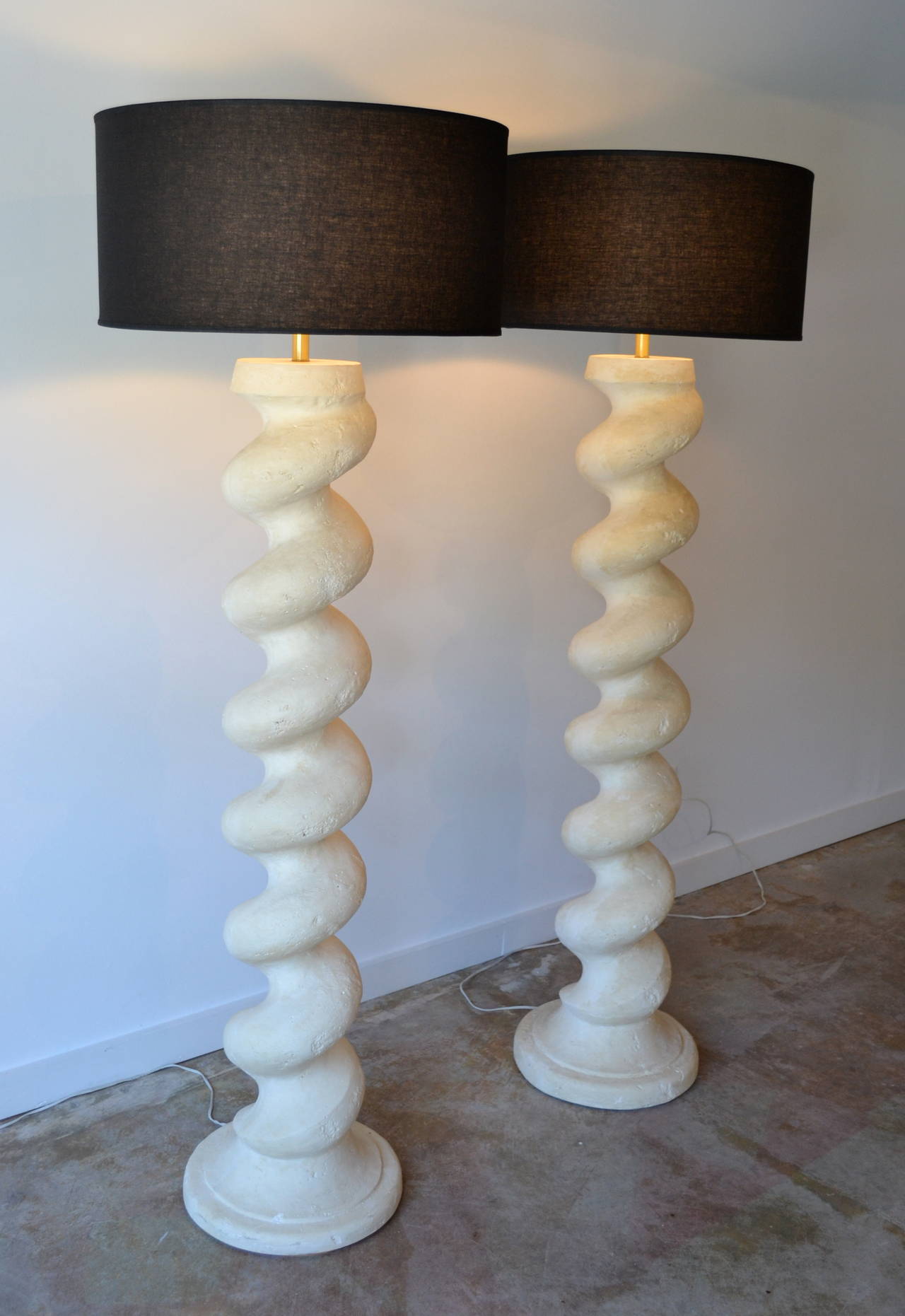 Very cool faux cement or plaster spiral floor lamps by Michael Taylor for Kreiss, 1980s. Oversized! nearly six feet tall with a nine inch diameter. Excellent condition.