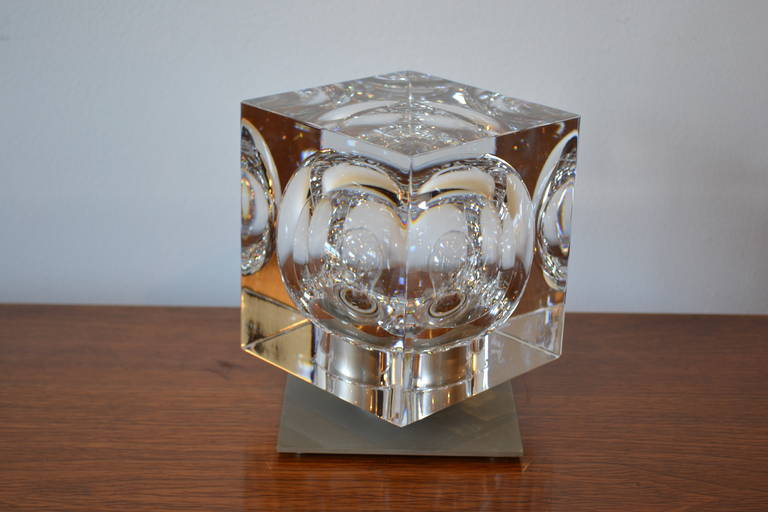 Modern crystal cube lamp by robert rigot for baccarat, france, 1970's