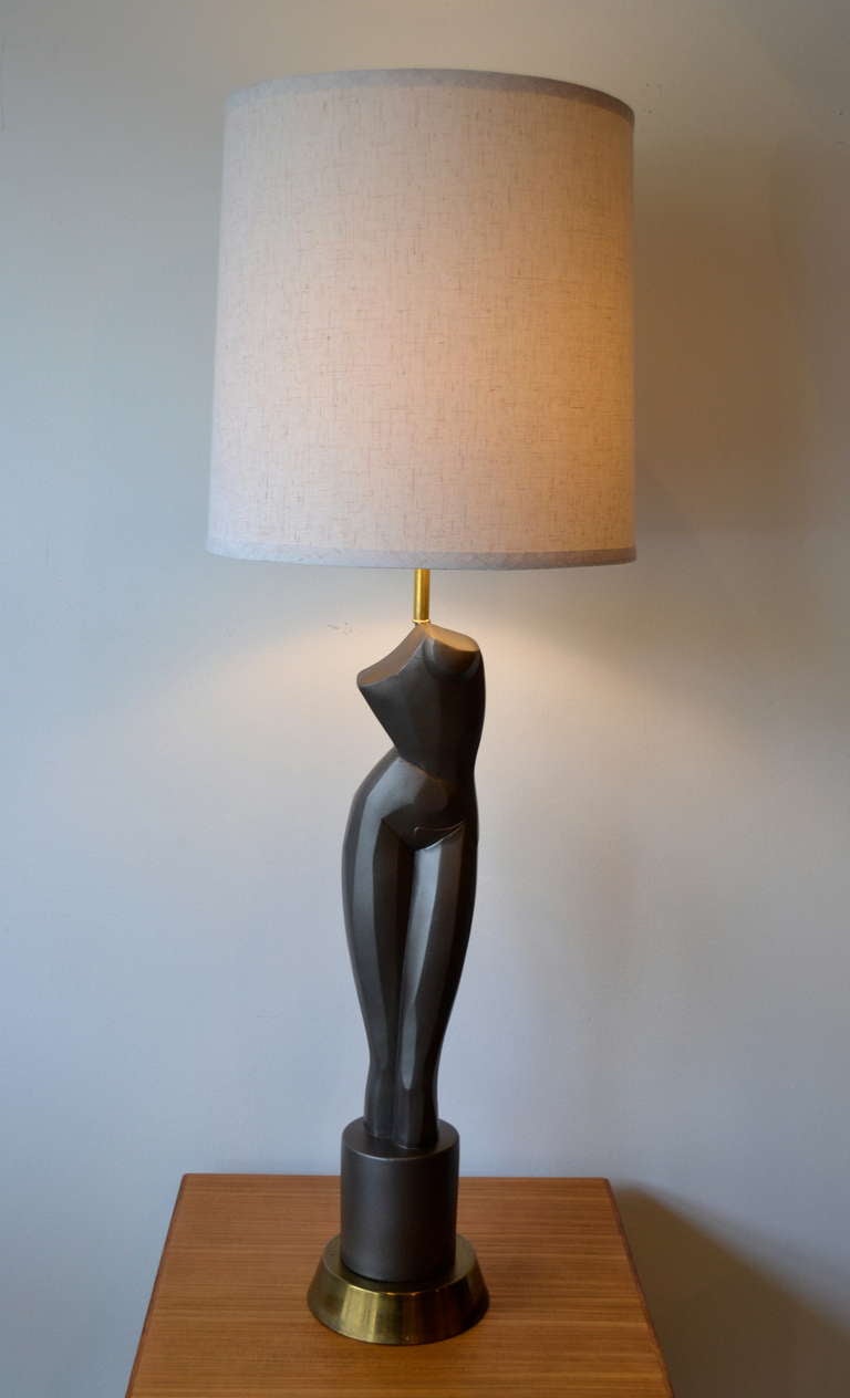 Amazing mid-century Alexander Archipenko female nude table lamp in pristine vintage condition, restored and re-wired. At 38 inches in height to top of shade this lamp is very impressive. Shade not included.