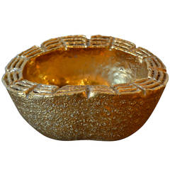 Mid-Century Waylande Gregory Gold Leaf Ceramic Sculptural Bowl