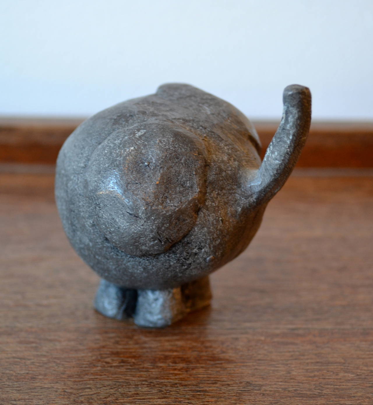 Mid Century Modern Brutalist Small Elephant Sculpture Made of Lead In Good Condition For Sale In Bedford Hills, NY