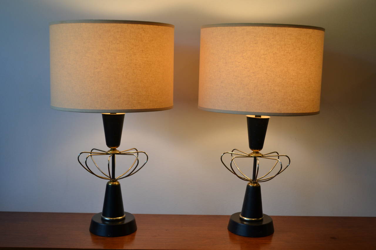 Cool pair of 1950s atomic age table lamps, rewired.