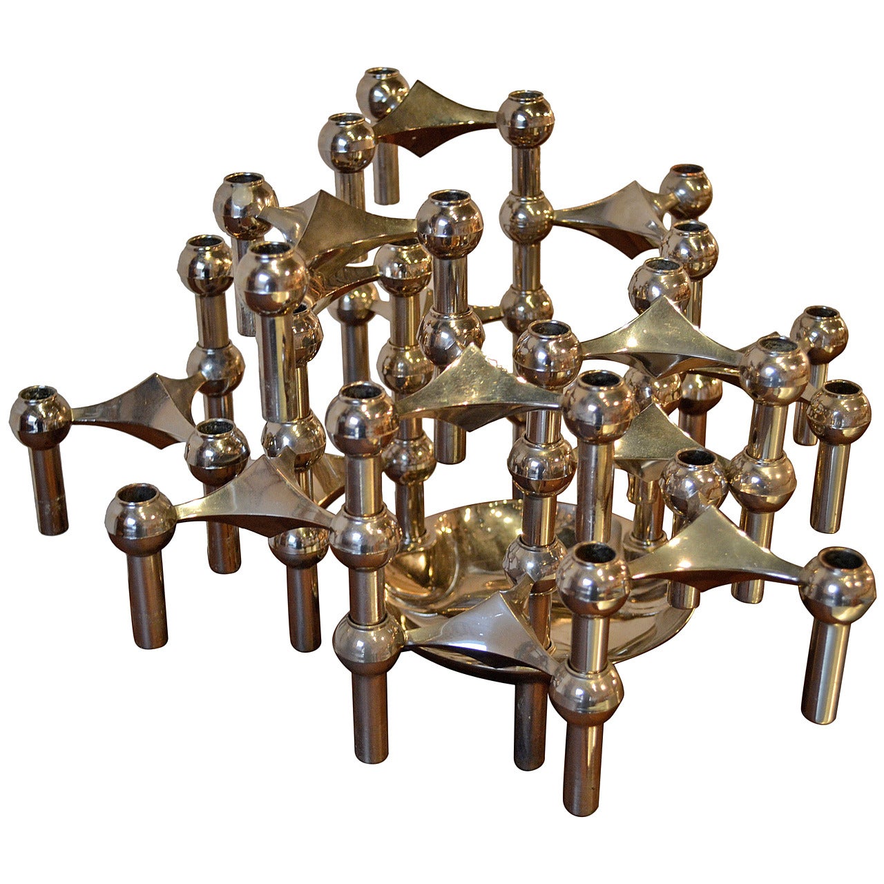 Nagel Chrome Candle Holder Sculpture by Stoff, Germany, Circa 9170s