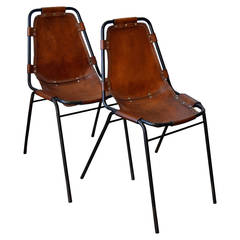 Charlotte Perriand "Les Arcs" Metal & Leather Side Chairs