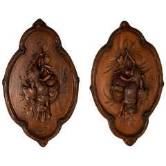 19th Century Pair of Black Forest Carved Game Plaques