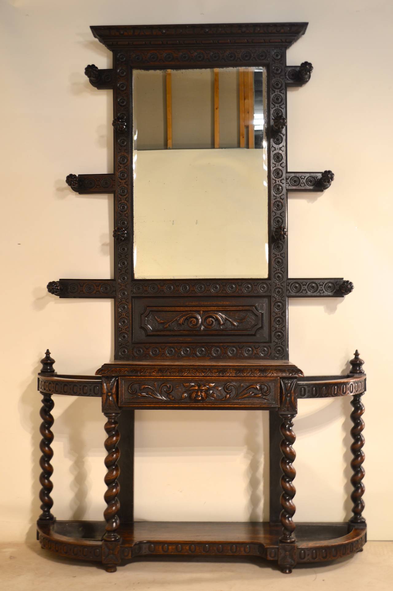 Victorian 19th-c. English Oak Carved Hall Stand