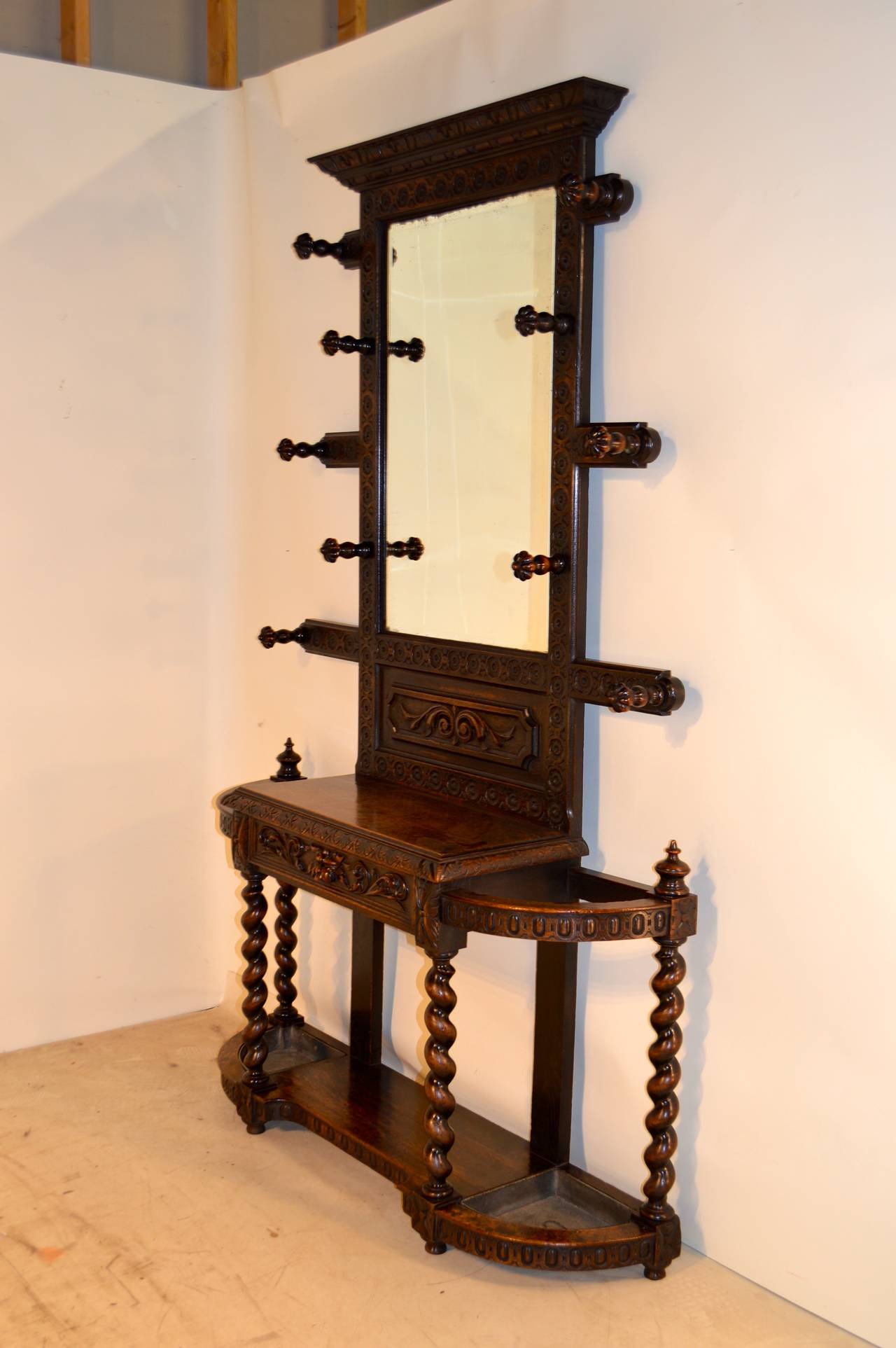 19th Century 19th-c. English Oak Carved Hall Stand