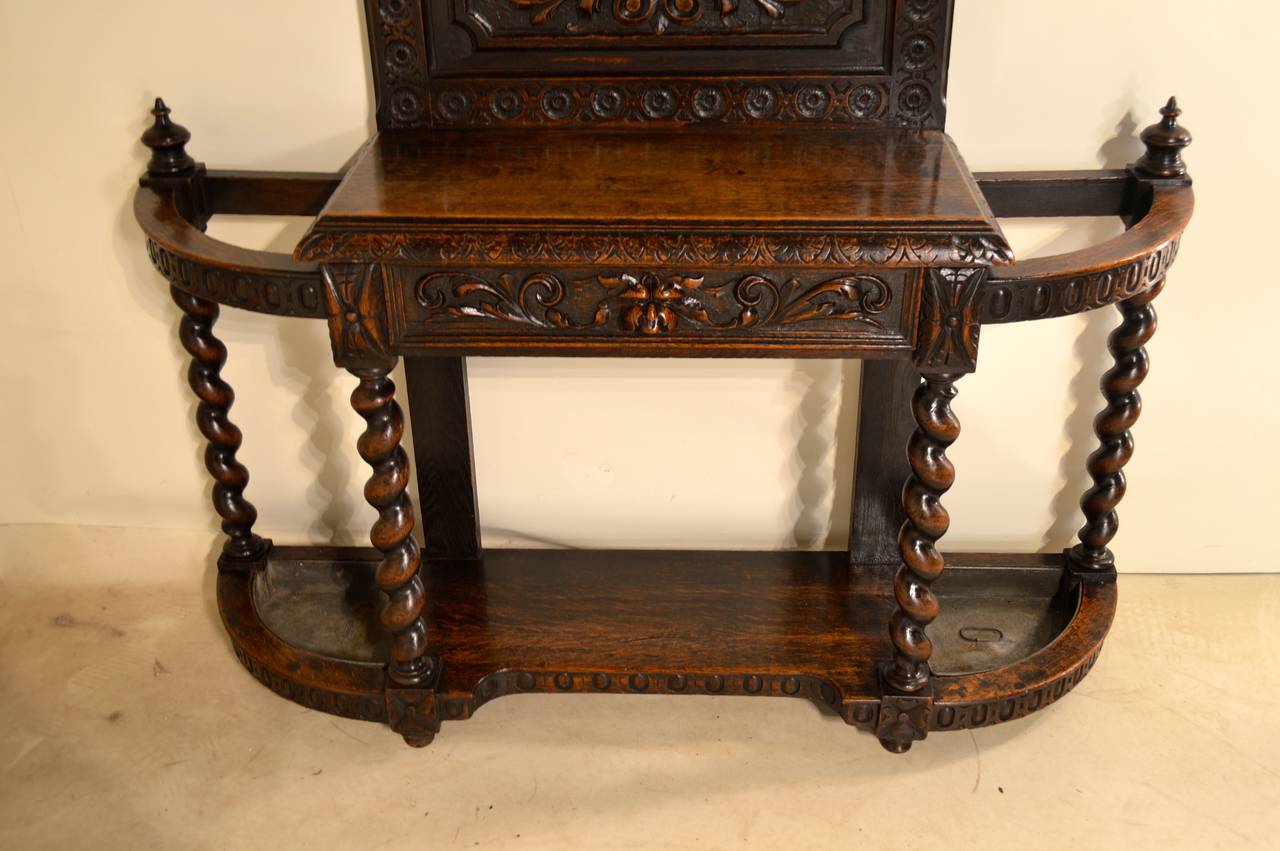 19th-c. English Oak Carved Hall Stand 1