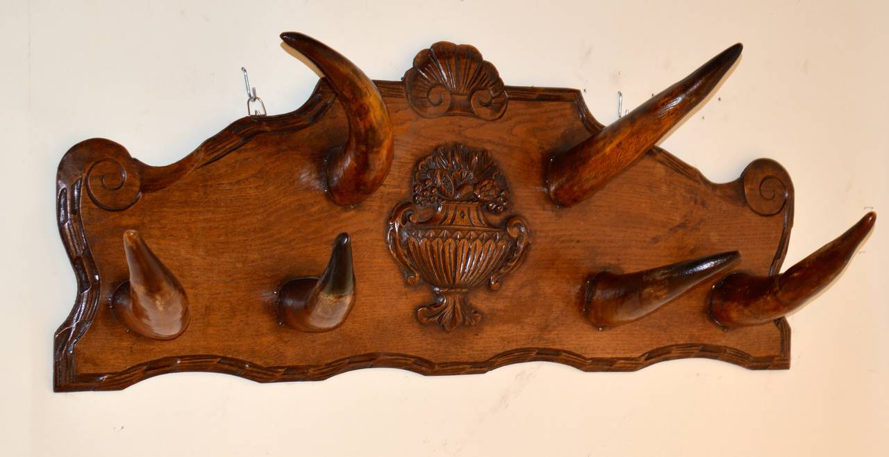 Rustic 19th-c. French Carved Hat Rack