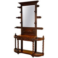 19th-c. English Oak Carved Hall Stand