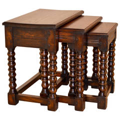 Antique 19th Century English Oak Nest of Three Tables
