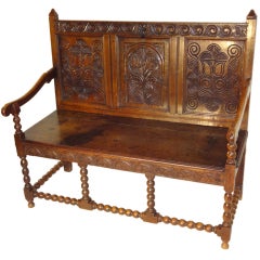 Late 17th-C. Welsh Carved Bench